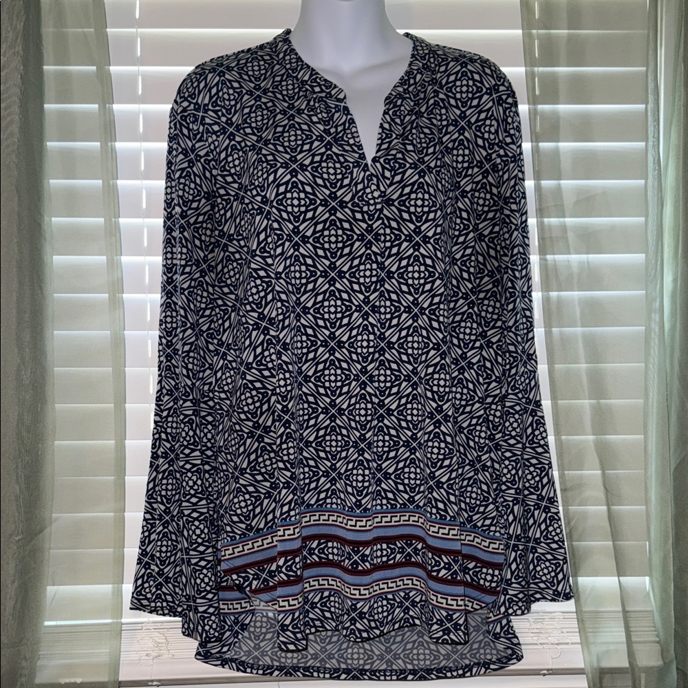 Cato size XL casual blouse with high low effect and bell sleeves